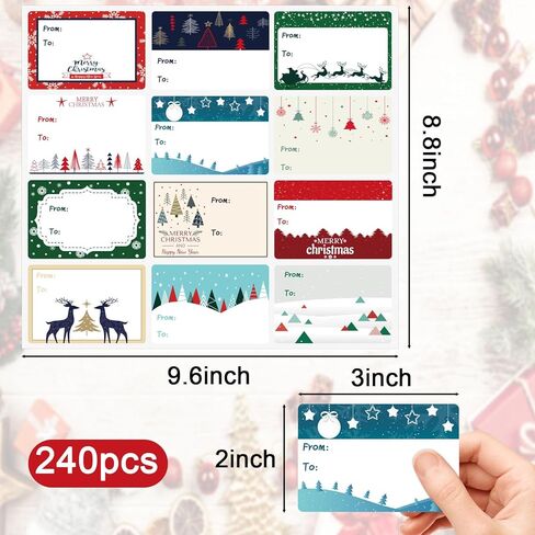 240 قطعة من ملصقات هدايا عيد الميلاد، (3 بوصة × 2 بوصة) علامات عيد الميلاد للهدايا، ملصقات عيد الميلاد، ملصقات ملصقات عيد الميلاد للهدايا، ملصقات مناسبة لعطلات عيد الميلاد، علامات اسم عيد الميلاد in Kuwait