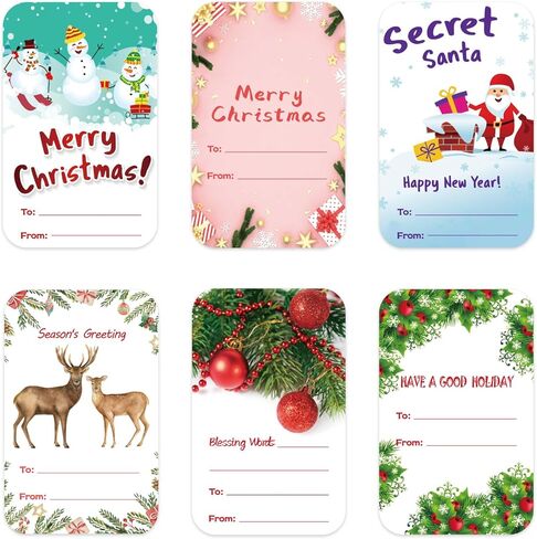 ملصقات علامات هدايا عيد الميلاد، 60 قطعة ذاتية اللصق، ملصقات عيد الميلاد من وإلى الملصقات، ملصقات هدايا عيد الميلاد لحزمة مغلفات الصناديق والحقائب، 2 × 3 بوصة in Kuwait