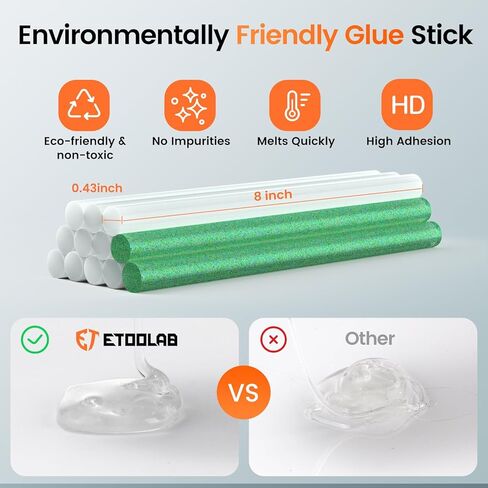 مسدس الغراء الساخن ETOOLAB بالحجم الكامل [تسخين مسبق سريع 100 واط] [قاعدة مغناطيسية]، مسدس غراء مع فوهة مضادة للتنقيط و12 قطعة من أعواد الغراء الساخن (0.43 × 8 بوصة)، مجموعة مسدس الغراء الساخن للإصلاحات المنزلية، والحرف اليدوية، والديكورات in Kuwait