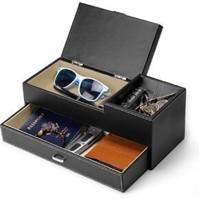 HOUNDSBAY Captain Dresser & Nightstand Valet Organizer Storage Box with Catchall and Charging Station (Black)