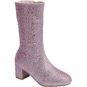 ABSOLEX Girl's Rhinestone Round Toe Knee High Chunky Low Heel Boot in Saudi Arabia