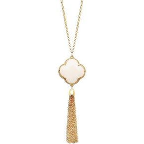 S SUSANN Long Pendant Necklace for Women Trendy,Lucky four Leaf Clover Necklace 14k Gold Plated Chain Tassel Necklace for Women and Girls
