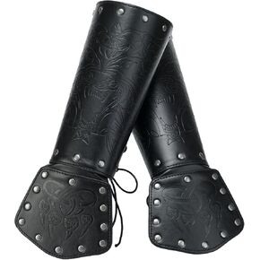 JAOYU Leather Bracer Medieval Vambrace Wrist Armor Arm Cuff Viking Arm Guard Leather Gauntlet Wristband LARP Accessories 2PCS