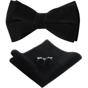 HOULIFE Men's Pre-tied Bowties Velvet Solid Color Adjustable Bow Tie and Pocket Square with Cufflinks for Wedding Party in Kuwait