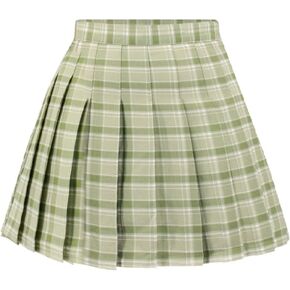 DAZCOS US Size Plaid Skirt for Women with Shorts Casual High Waist Pleated Mini Skater Skirts