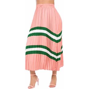 ThusFar Women's Graffiti Pleated Skirts Cartoon Printed Elastic Waist A-Line Swing Midi Skirt