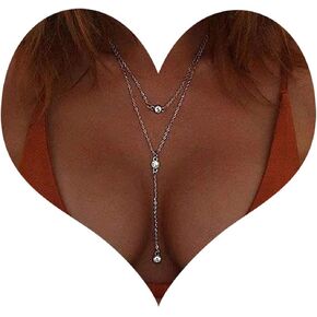 Jovono Boho Layered Neckalces Rhinestone Pendant Neckalce Lariet Necklace Chain Y Chain Jewelry for Women and Girls