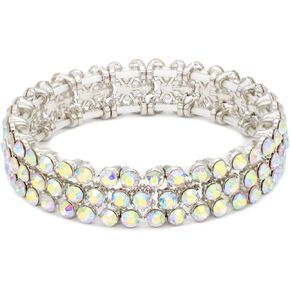 Lavencious Round Shape Rhinestones Thin 3 Rows Elastic Stretch Bracelet Party Jewelry for Women 7"