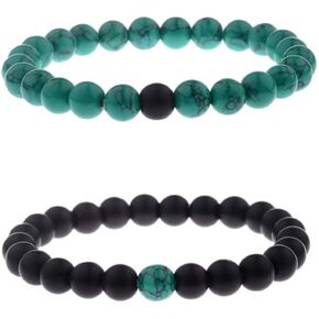 CNLQ Long Distance Bracelets For Lovers Couples Matching Gift Matte Agate 8mm Bead Stone (Elastic Red)
