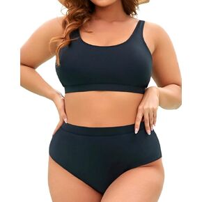 Daci Plus Size Bikini Set Sport Bra Swimsuit Scoop Neck Tops with Bottom High Waist Bathing Suit