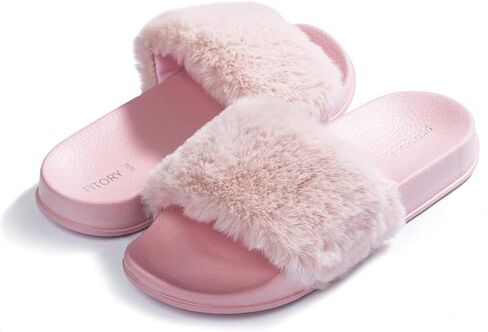 صنادل للفتيات من FITORY للأطفال الصغار، شرائح من الفرو الصناعي مع حزام خلفي مرن للأطفال in Kuwait