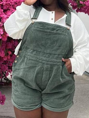 Justalwart وزرة النساء السراويل فضفاضة تناسب حزام قابل للتعديل الدنيم مريلة لفة الكفة Shortalls رومبير in Kuwait