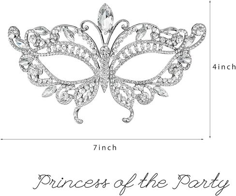 Masquerade Mask for Couple Luxury Rhinestone Fancy Mask Venetian Mardi Gras Party Mask for Women Girls Silver in Kuwait