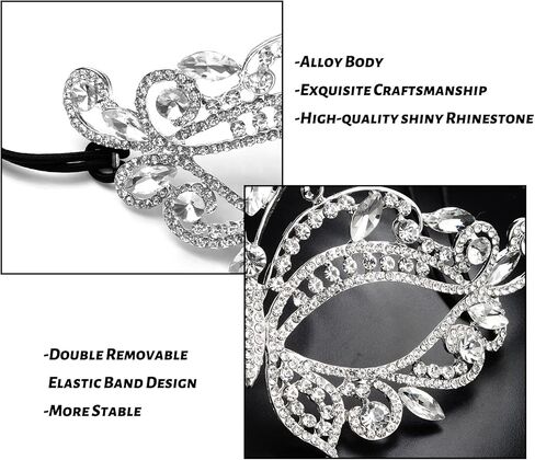 Masquerade Mask for Couple Luxury Rhinestone Fancy Mask Venetian Mardi Gras Party Mask for Women Girls Silver in Kuwait