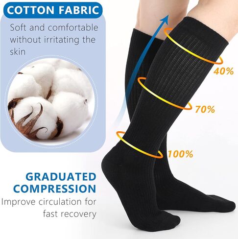 Athlemo 4Pairs Cotton Compression Socks for Men & Women Circulation 8-15mmHg Knee High Socks 9-11 BLK in Saudi Arabia