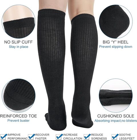 Athlemo 4Pairs Cotton Compression Socks for Men & Women Circulation 8-15mmHg Knee High Socks 9-11 BLK in Saudi Arabia