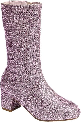 ABSOLEX Girl's Rhinestone Round Toe Knee High Chunky Low Heel Boot in Kuwait