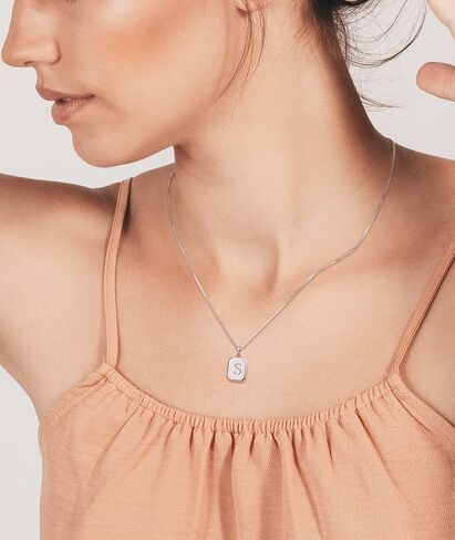 YL Initial Necklace 925 Sterling Silver Square Letter Pendant 26 Alphabet Necklace for Women in Kuwait