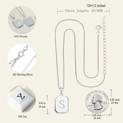 YL Initial Necklace 925 Sterling Silver Square Letter Pendant 26 Alphabet Necklace for Women in Kuwait