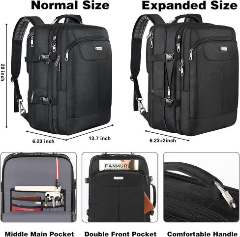 Carry on Backpack, 40L Flight Approved Large Travel Laptop Backpack with USB Charge Port, 18 Inch TSA Friendly Computer Daypack College Overnight Weekender Extra Large Backpack for Men Women, Black in Kuwait