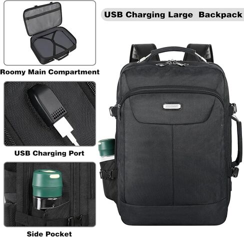 Carry on Backpack, 40L Flight Approved Large Travel Laptop Backpack with USB Charge Port, 18 Inch TSA Friendly Computer Daypack College Overnight Weekender Extra Large Backpack for Men Women, Black in Kuwait