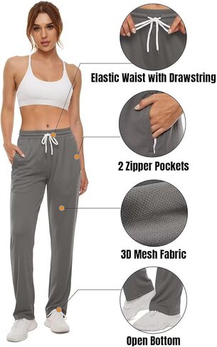 Boladeci المرأة Sweatpants 3D شبكة تنفس مرونة الخصر الجانب شريط عارضة رياضة السراويل الترنك الرياضية مع جيوب سستة in Kuwait
