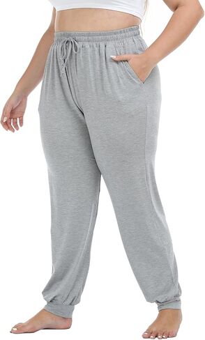 VOGUEMAX المرأة حجم كبير صالة السراويل الناعمة Sweatpants الركض بيجامة النوم السراويل الرباط مع جيوب in Kuwait