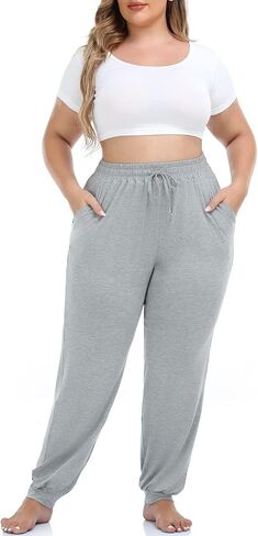 VOGUEMAX المرأة حجم كبير صالة السراويل الناعمة Sweatpants الركض بيجامة النوم السراويل الرباط مع جيوب in Kuwait