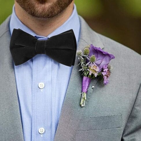 HOULIFE Men's Pre-tied Bowties Velvet Solid Color Adjustable Bow Tie and Pocket Square with Cufflinks for Wedding Party in Kuwait