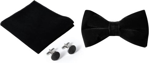 HOULIFE Men's Pre-tied Bowties Velvet Solid Color Adjustable Bow Tie and Pocket Square with Cufflinks for Wedding Party in Kuwait
