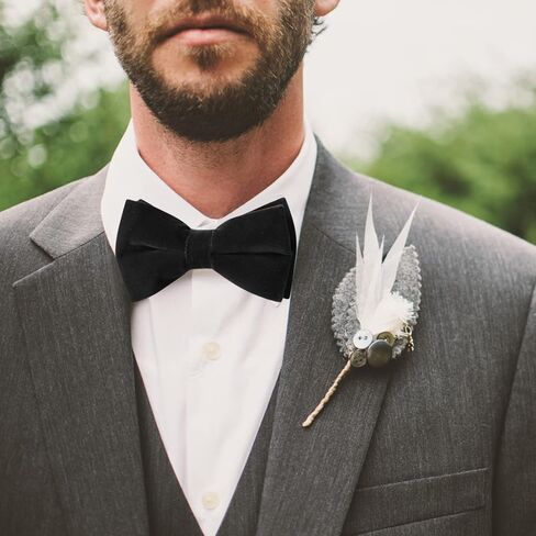 HOULIFE Men's Pre-tied Bowties Velvet Solid Color Adjustable Bow Tie and Pocket Square with Cufflinks for Wedding Party in Kuwait