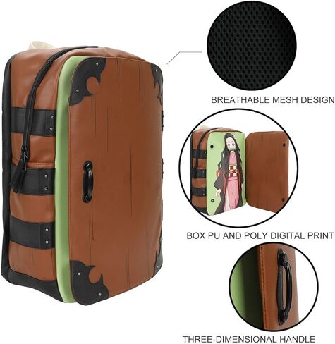 شنطة ظهر نيزوكو بوكس بتصميم ديمون سلاير مقاس 19 انش مع جيب خارجي للاب توب، بني، OSFA, بني in Kuwait