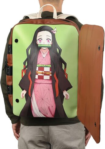 شنطة ظهر نيزوكو بوكس بتصميم ديمون سلاير مقاس 19 انش مع جيب خارجي للاب توب، بني، OSFA, بني in Kuwait