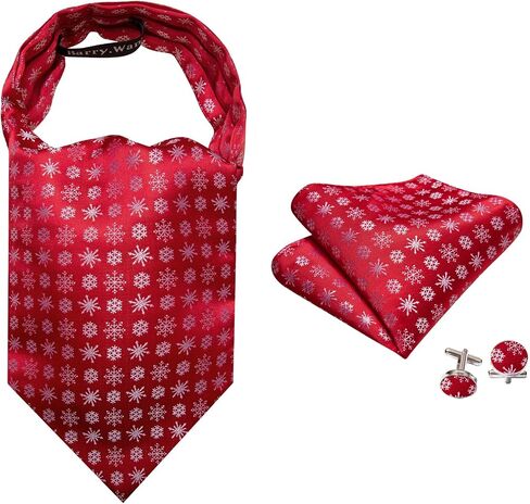 Barry.Wang Mens Chiristmas Cravat Tie Set Ascot Scarf Self Neckties Pocket Square Cufflinks Dress Xmas Party Holiday Festival in Saudi Arabia