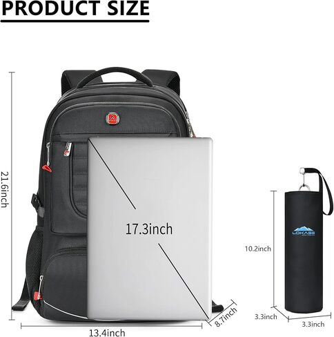 LOKASS 17 Inch Laptop Travel Backpack for Men,Waterproof,Heavy Duty, Anti-Theft Large Mens Backpacks and Perfect for Travel,Work, Business, College - Bookbag and Mochila de Viaje up to 17.3 in Kuwait
