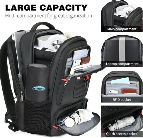 LOKASS 17 Inch Laptop Travel Backpack for Men,Waterproof,Heavy Duty, Anti-Theft Large Mens Backpacks and Perfect for Travel,Work, Business, College - Bookbag and Mochila de Viaje up to 17.3 in Kuwait