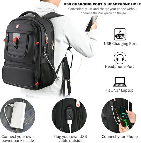 LOKASS 17 Inch Laptop Travel Backpack for Men,Waterproof,Heavy Duty, Anti-Theft Large Mens Backpacks and Perfect for Travel,Work, Business, College - Bookbag and Mochila de Viaje up to 17.3 in Kuwait