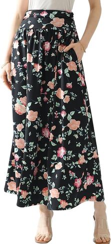 DOUBLJU Women's High Waist Maxi Skirts for Women Long Length Skirts with Pockets in Kuwait
