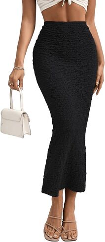 GORGLITTER Women's Texture Bodycon Maxi Skirt High Waist Pencil Long Skirts in Saudi Arabia
