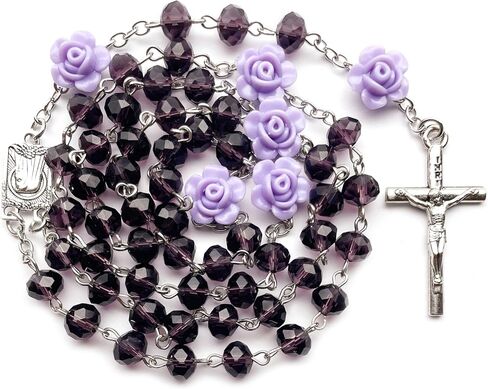 Rosary Pearl Beads Necklace for Women,First Communion Catholic Rosary Prayer Gifts for Men Girls Boy Our Rose Lourdes Medal and Cross Rosary Crucifix Necklace in Kuwait