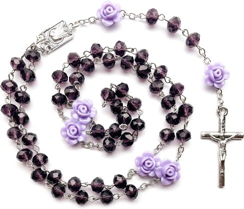 Rosary Pearl Beads Necklace for Women,First Communion Catholic Rosary Prayer Gifts for Men Girls Boy Our Rose Lourdes Medal and Cross Rosary Crucifix Necklace in Kuwait