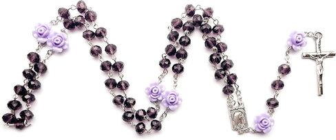 Rosary Pearl Beads Necklace for Women,First Communion Catholic Rosary Prayer Gifts for Men Girls Boy Our Rose Lourdes Medal and Cross Rosary Crucifix Necklace in Kuwait