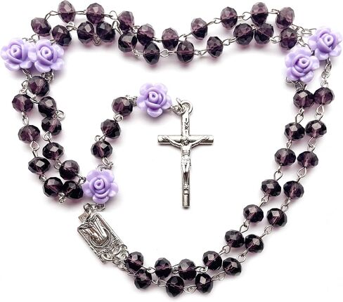 Rosary Pearl Beads Necklace for Women,First Communion Catholic Rosary Prayer Gifts for Men Girls Boy Our Rose Lourdes Medal and Cross Rosary Crucifix Necklace in Kuwait