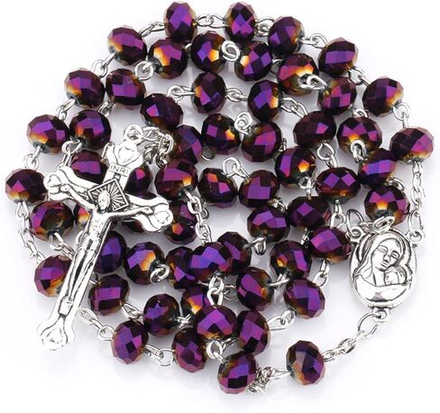 Rosary Pearl Beads Necklace for Women,First Communion Catholic Rosary Prayer Gifts for Men Girls Boy Our Rose Lourdes Medal and Cross Rosary Crucifix Necklace in Kuwait