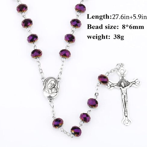 Rosary Pearl Beads Necklace for Women,First Communion Catholic Rosary Prayer Gifts for Men Girls Boy Our Rose Lourdes Medal and Cross Rosary Crucifix Necklace in Kuwait