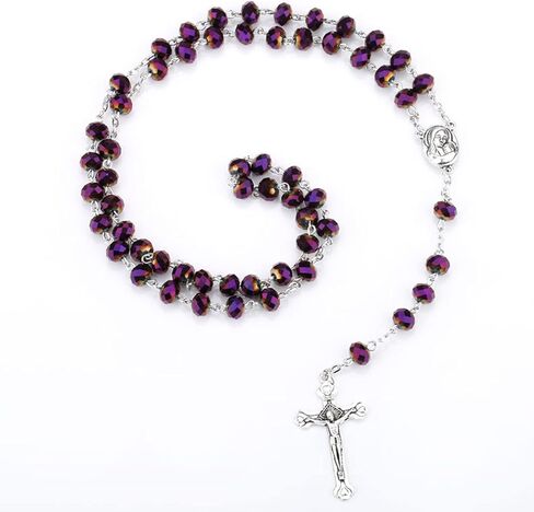 Rosary Pearl Beads Necklace for Women,First Communion Catholic Rosary Prayer Gifts for Men Girls Boy Our Rose Lourdes Medal and Cross Rosary Crucifix Necklace in Kuwait
