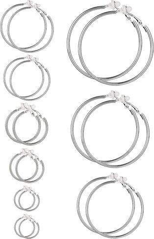 6 Pairs Clip on Hoop Earrings Non Piercing Earrings Set for Women and Girls, 6 Sizes in Saudi Arabia