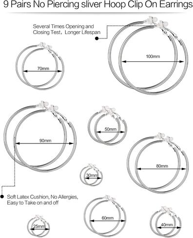 6 Pairs Clip on Hoop Earrings Non Piercing Earrings Set for Women and Girls, 6 Sizes in Saudi Arabia