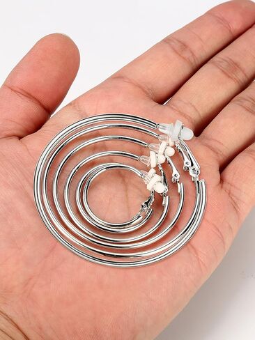6 Pairs Clip on Hoop Earrings Non Piercing Earrings Set for Women and Girls, 6 Sizes in Saudi Arabia