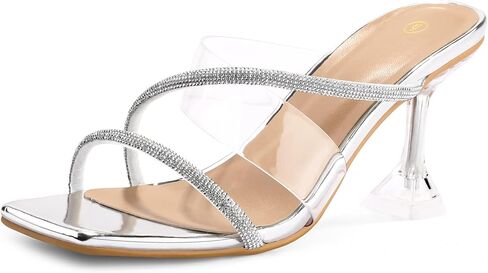 mysoft Women's Clear Heeled Sandals Square Toe Transparent Stiletto Mules Open Toe Slip on Dress Shoes in Saudi Arabia